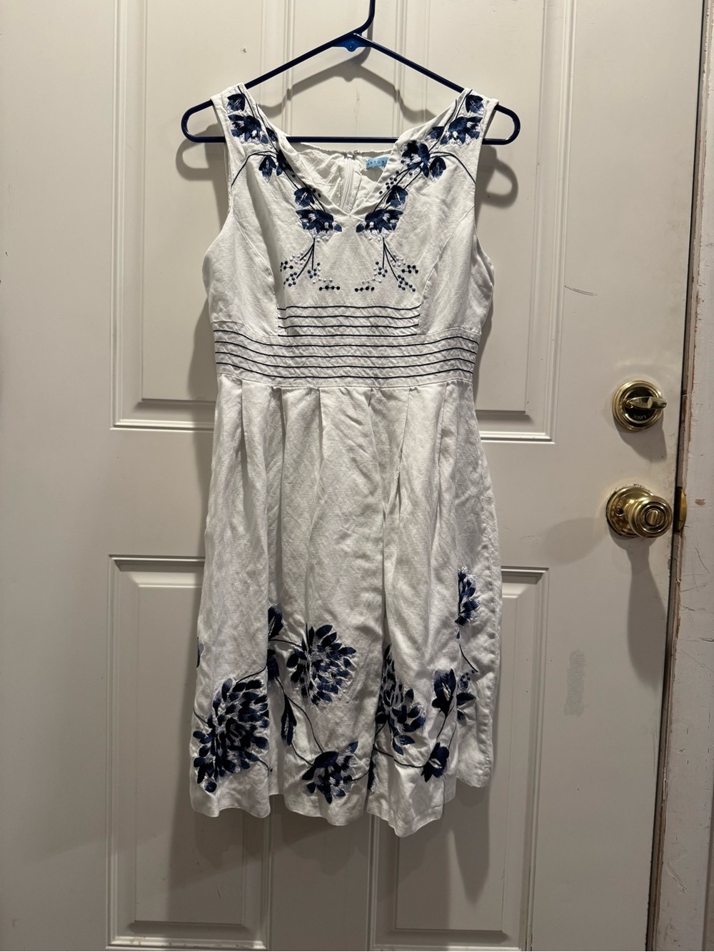 ANTONIO MELANI White Dress with Navy Floral Accents